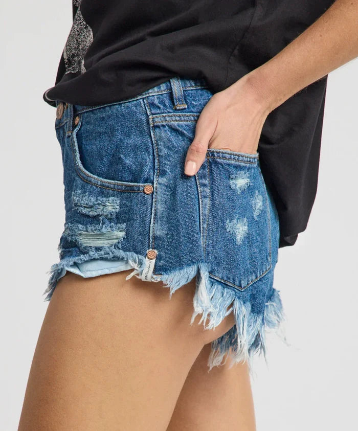 Shorts One Teaspoon Renegades High Waist Denim Shorts Badlands Blue Apoella