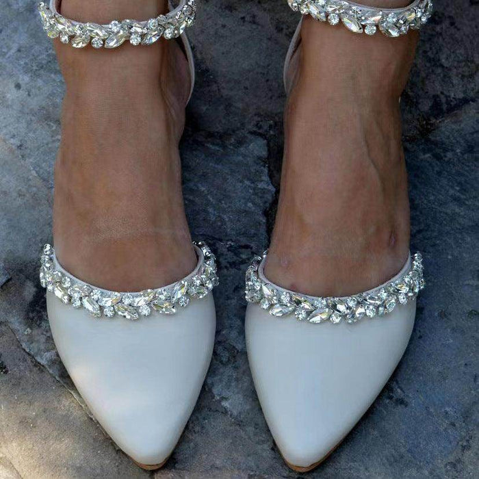 Rhinestone Ankle Strap Pointy Flat Shoes 728300420906 - COCOMELODY