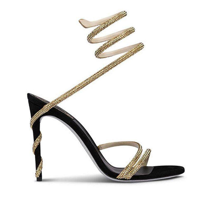 Rhinestone Ankle Strap Pointy Stiletto Heels 793993757024 - COCOMELODY