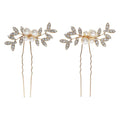 Rhinestone pearl leaf hairpin Bride headdress U-pin hairpin 773672582229 - COCOMELODY