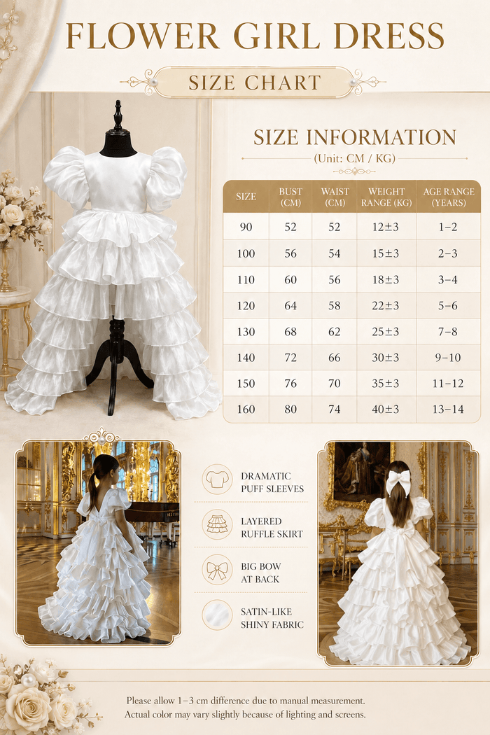 Romantic High-Low Train Tiered Ruffles Back Bow Flower Girl Dresses 950388949190