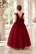 Romantic Tulle with Bow Back Pearl Accents Flower Girl Dresses 1029322248393