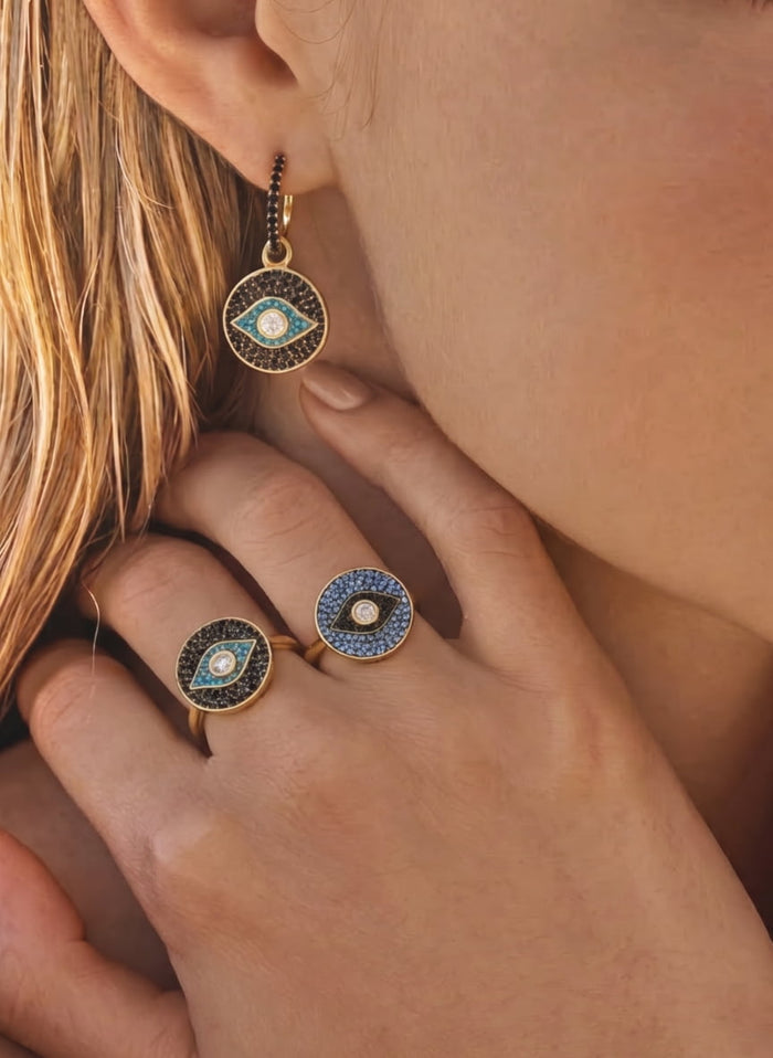 Rings ASTRA Round Evil Eye Ring Gold-Black-Turquoise-White O/S Apoella