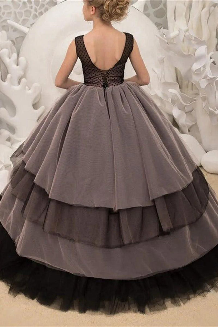 Round Neck Polka Dot Tulle Floor Length Flower Girl Dresses 697737724068
