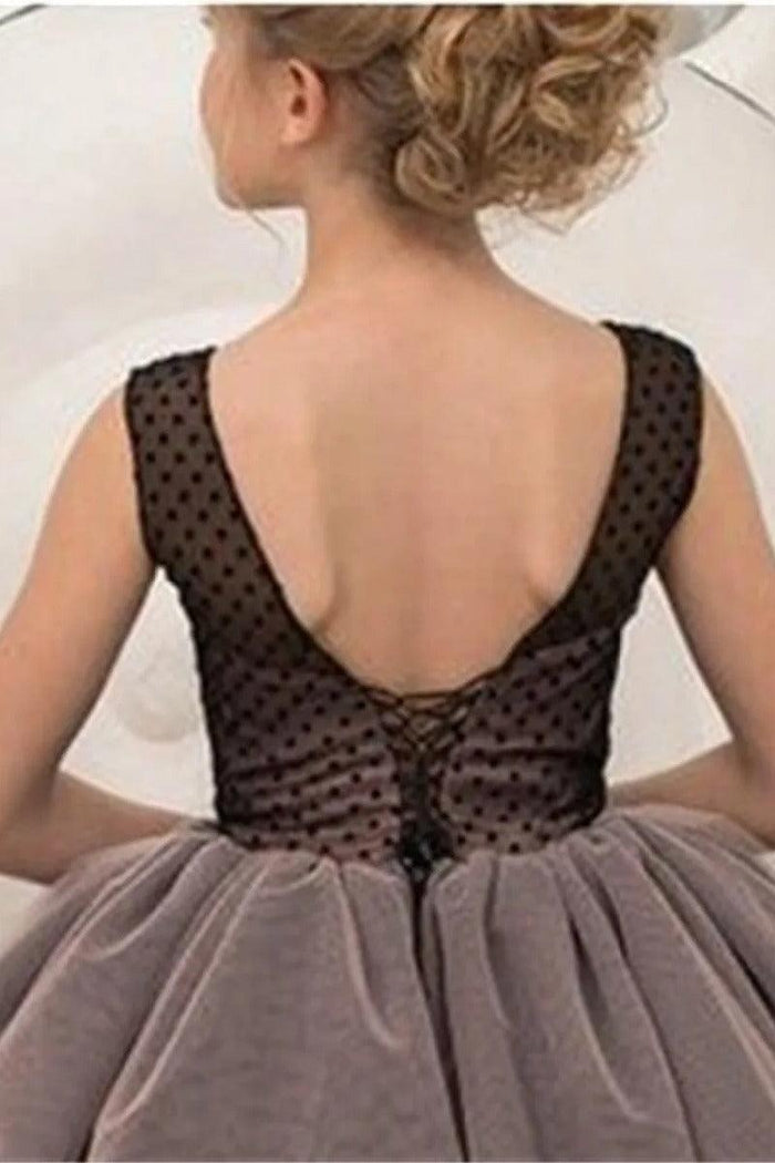 Round Neck Polka Dot Tulle Floor Length Flower Girl Dresses 697737724068