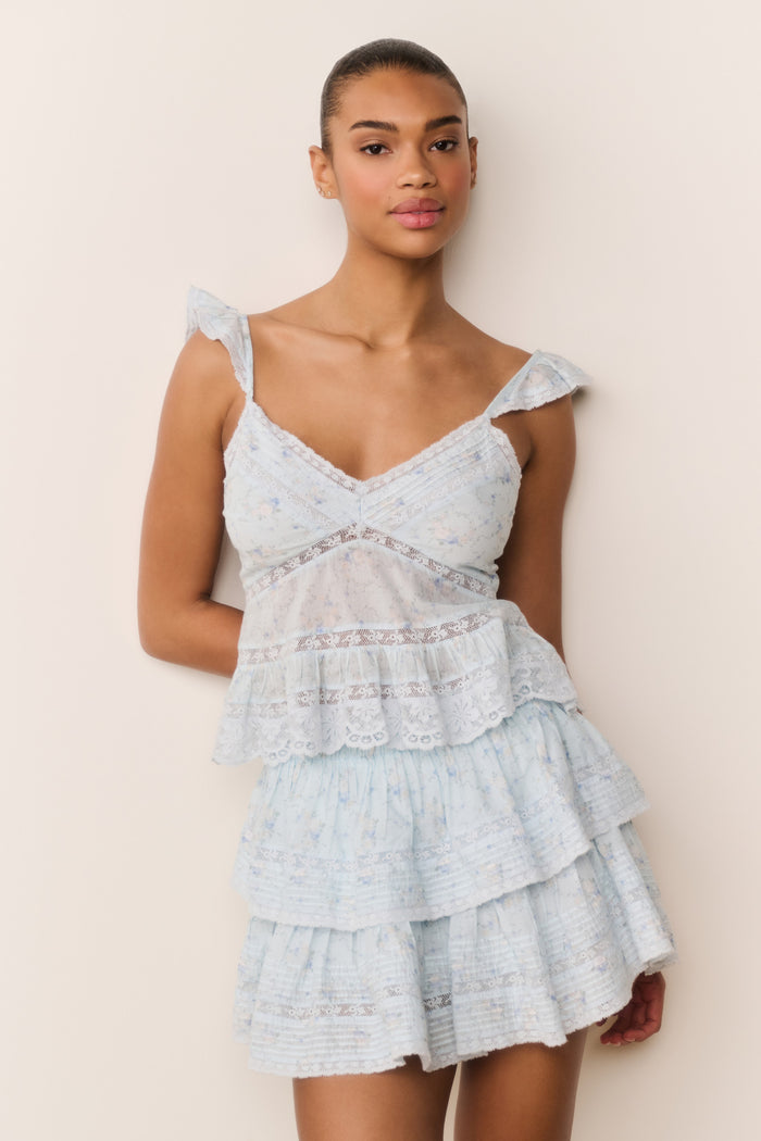 Ruffle Mini Floral Wreath Print Skirt