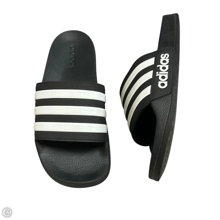 Sandals Flats By Adidas In Black & White, Size: 6