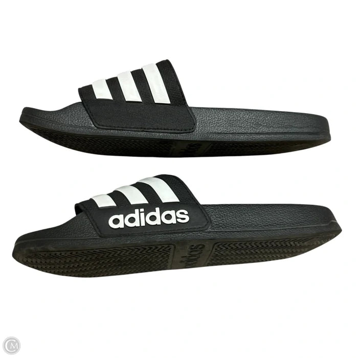 Sandals Flats By Adidas In Black & White, Size: 6
