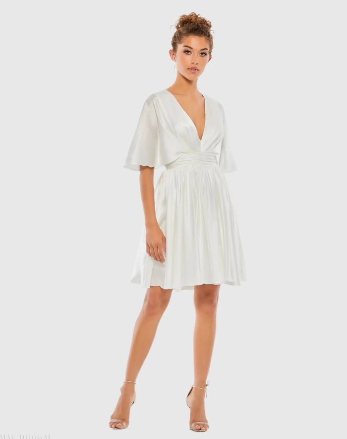 Satin Flowy Cape Sleeve Mini Dress