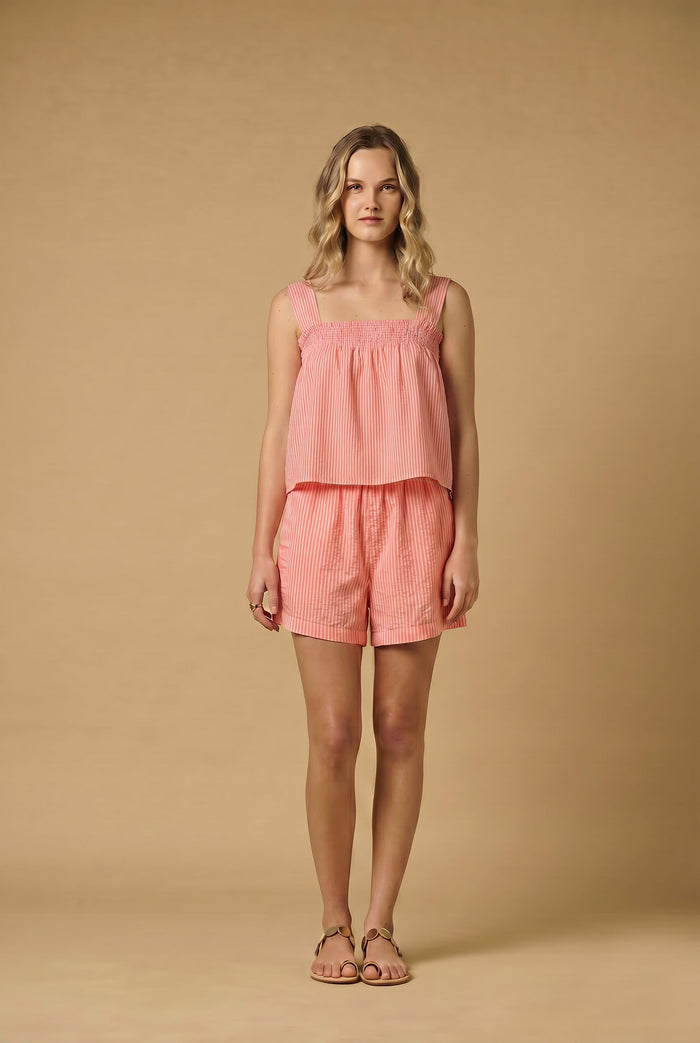 Tops APOELLA Selini Smocked Top Striped Peach Pink Apoella