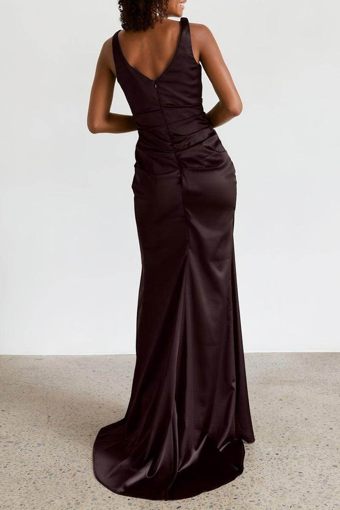 Sheath Bridesmaid Dress with V-Neck and High Split CB0796 - COCOMELODY