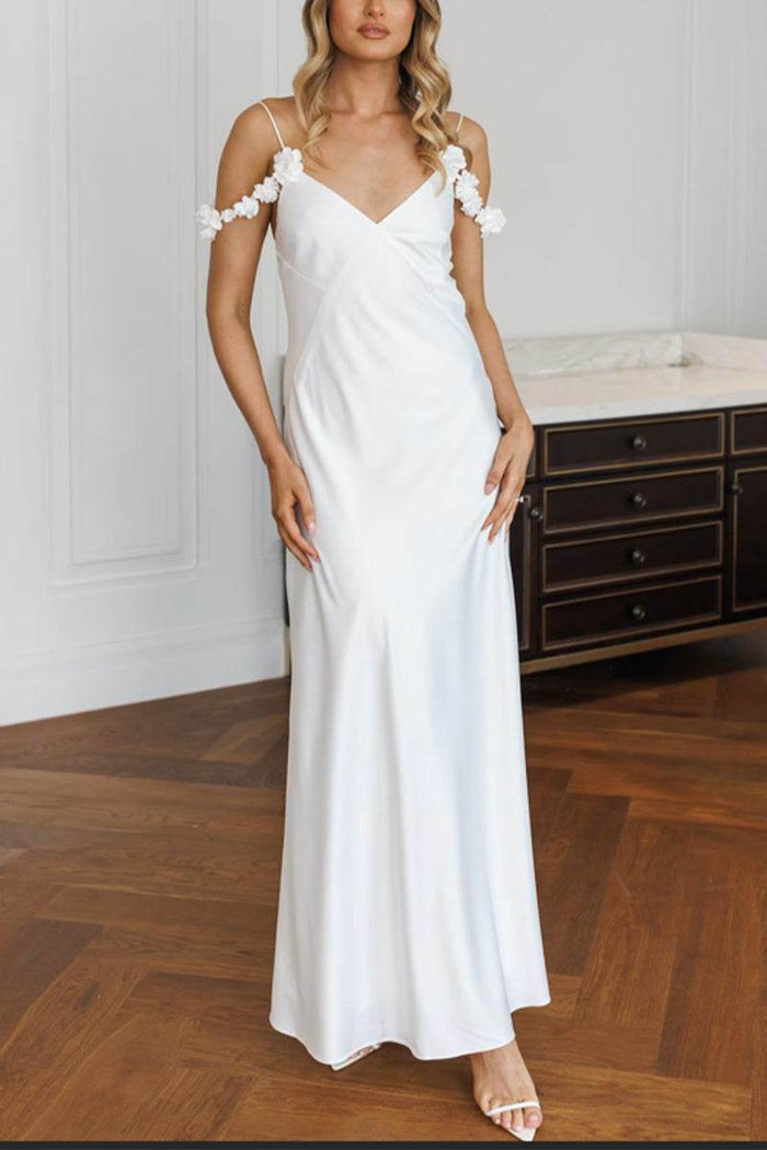 Sheath-Column Ankle Length Satin Little White Dress 100028 - COCOMELODY