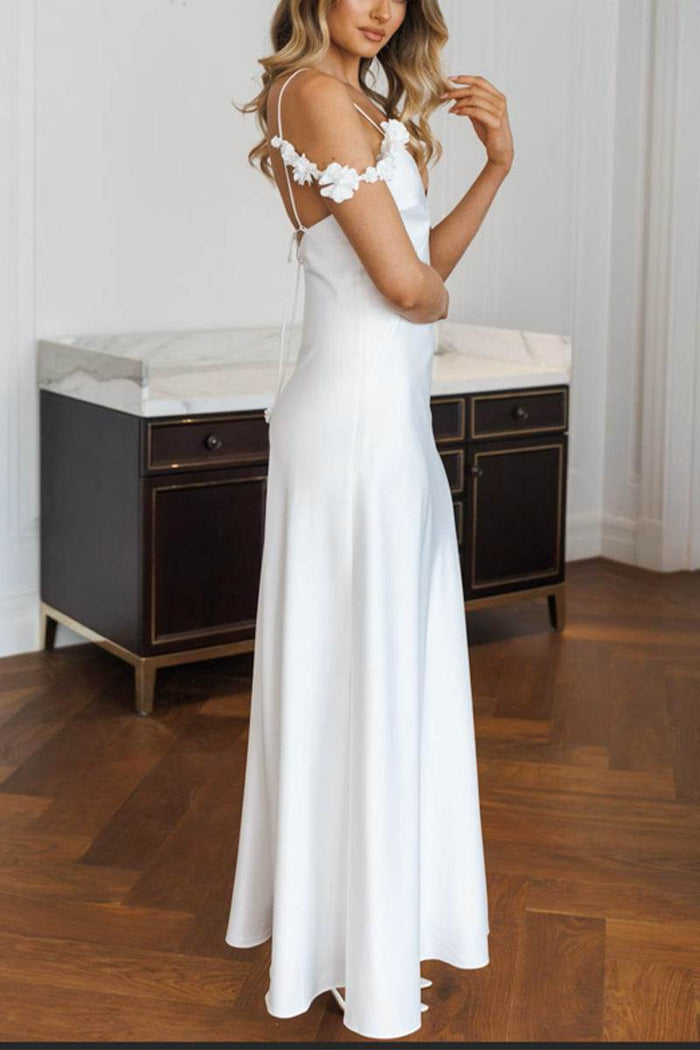 Sheath-Column Ankle Length Satin Little White Dress 100028 - COCOMELODY