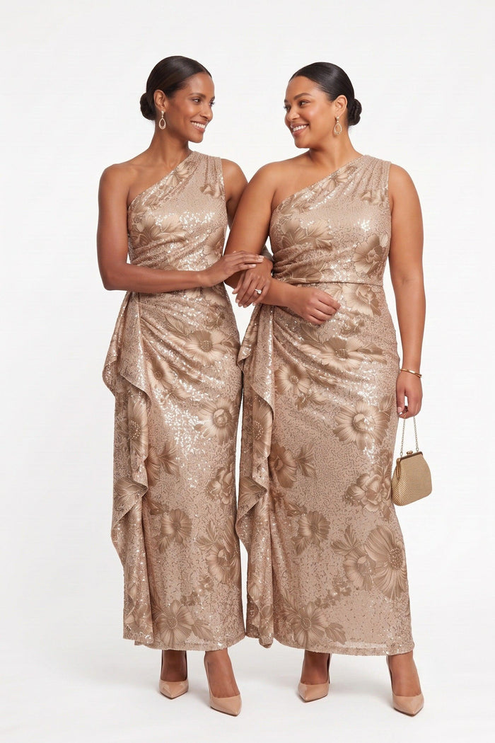 Sheath-Column Ankle Length Sequined Lace Wedding Guest Dress CG0351