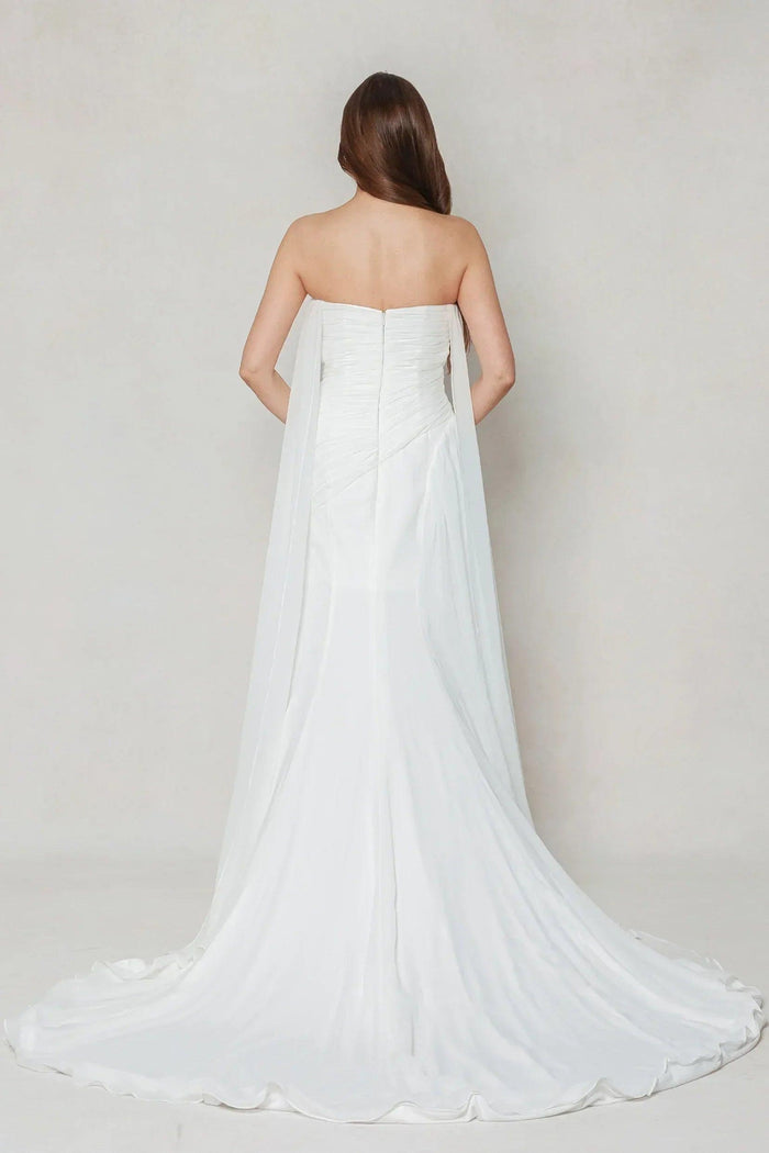 Sheath-Column Chapel Train Chiffon Wedding Dress CW3592 - COCOMELODY