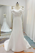 Sheath-Column Court Train Mikado Lace Wedding Dress CW3233 - COCOMELODY