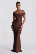 Sheath-Column Floor Length Acetate Satin Wedding Guest Dress CG0303CR