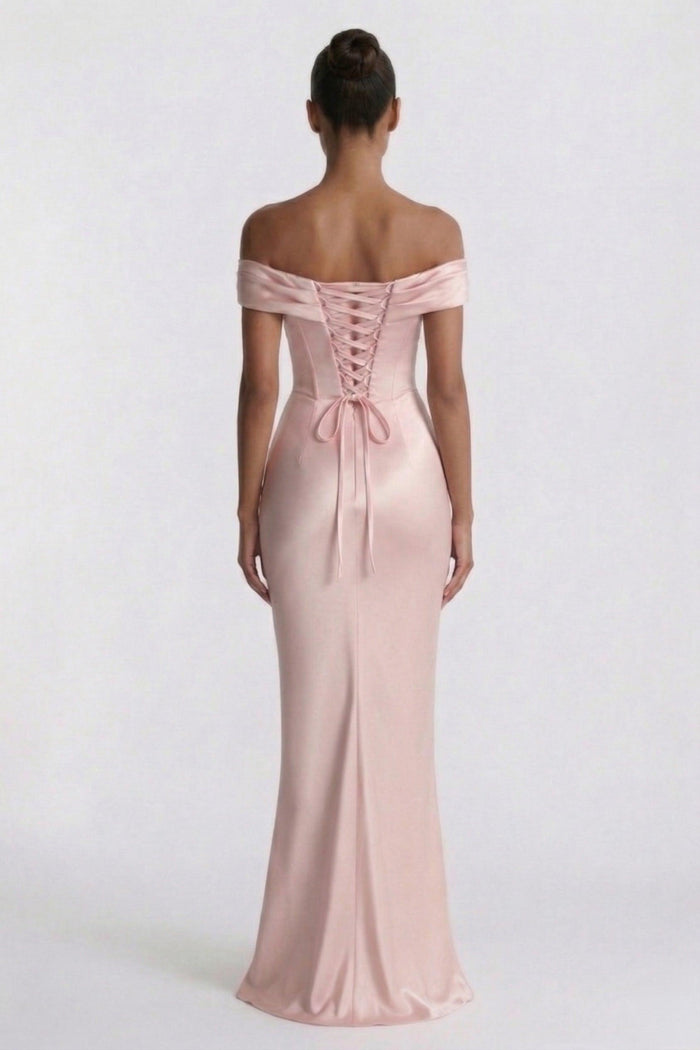 Sheath-Column Floor Length Acetate Satin Wedding Guest Dress CG0303CR