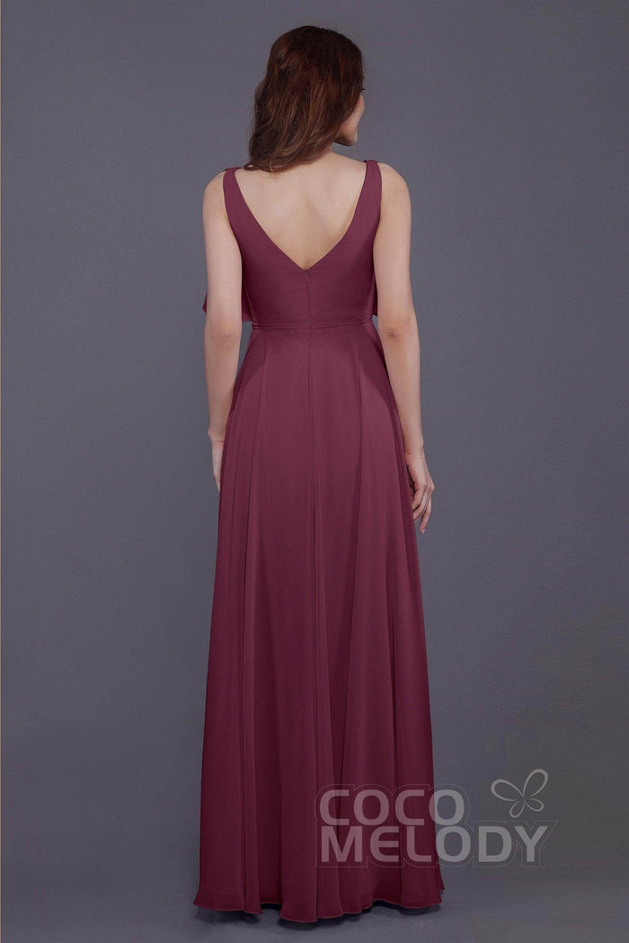 Sheath-Column Floor Length Chiffon Bridesmaid Dress PR3568CR - COCOMELODY