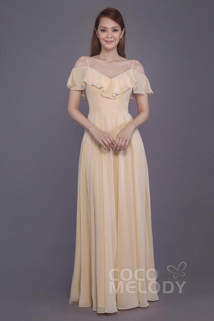 Sheath-Column Floor Length Chiffon Bridesmaid Dress PR3570PS - COCOMELODY