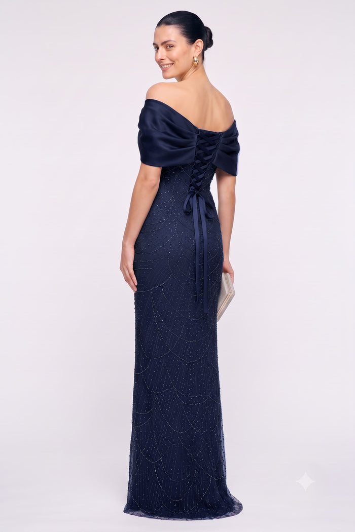 Sheath-Column Floor Length Satin Lace Wedding Guest Dress CG0355