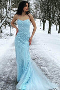 Sheath-Column Floor Length Tulle Prom Dress CS0489 - COCOMELODY