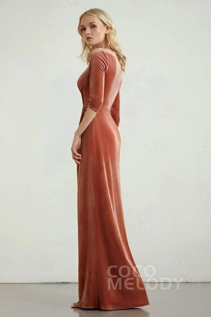 Sheath-Column Floor Length Velvet Dresses CB0443CS - COCOMELODY