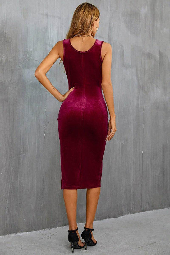 Sheath-Column Knee Length Velvet CocktailDress 681215434458 - COCOMELODY