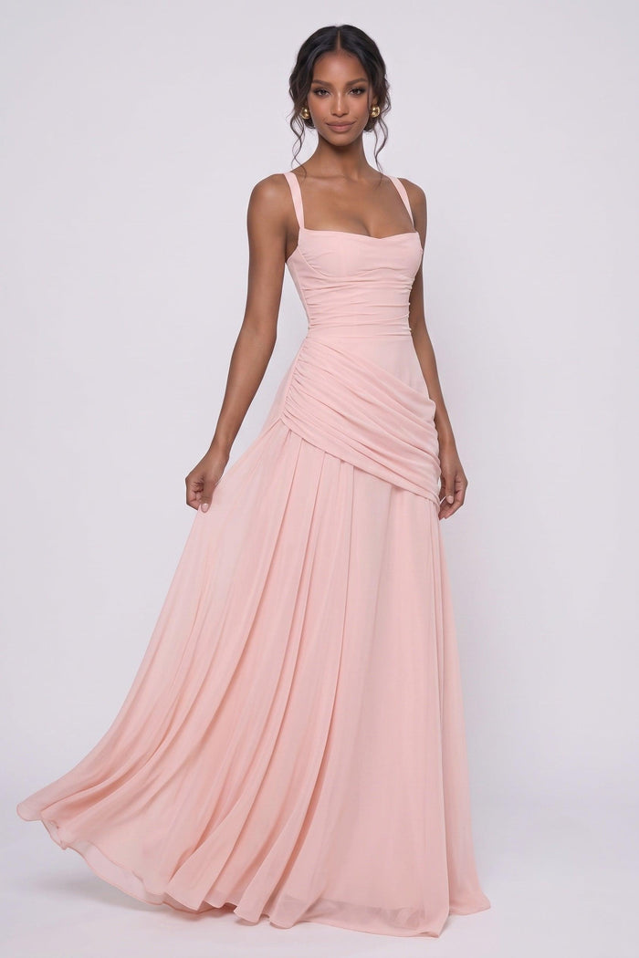 Sheath-Column Maxi Chiffon Wedding Guest Dress CG0346