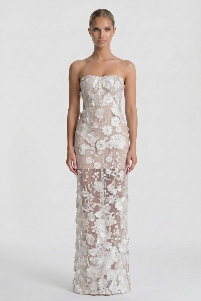 Sheath-Column Maxi Lace Little White Dresses CG0318CW