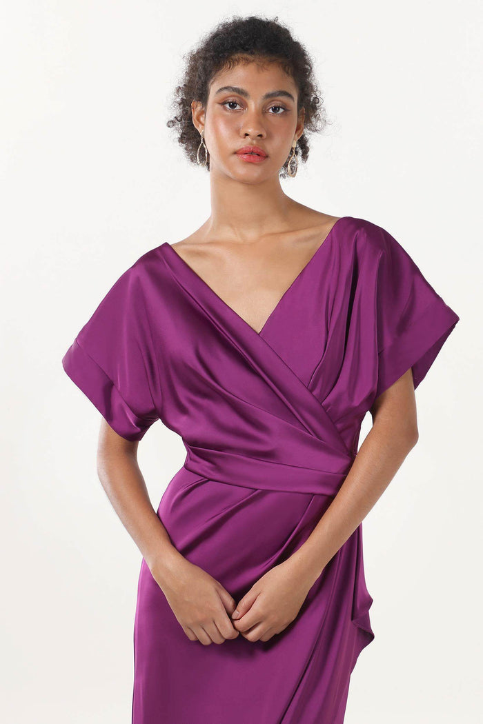Sheath-Column Maxi Luxe Satin Bridesmaid Dress CS0601BM - COCOMELODY