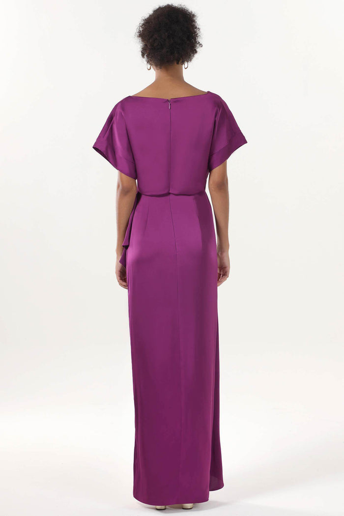 Sheath-Column Maxi Luxe Satin Bridesmaid Dress CS0601BM - COCOMELODY
