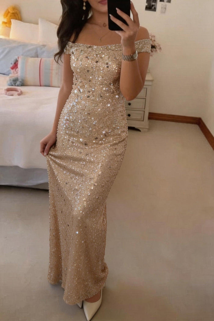 Sheath-Column Maxi Sequined Mother Of The Bride Dress CM0285