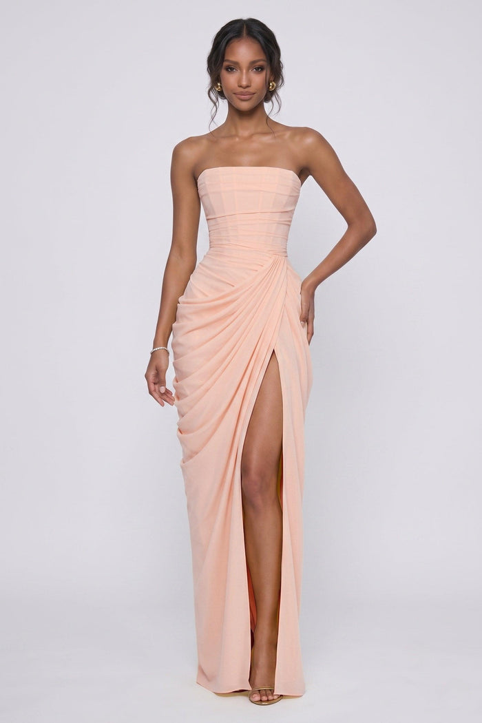 Sheath-Column Maxi Stretch Chiffon Bridesmaid Dress CG0339BM