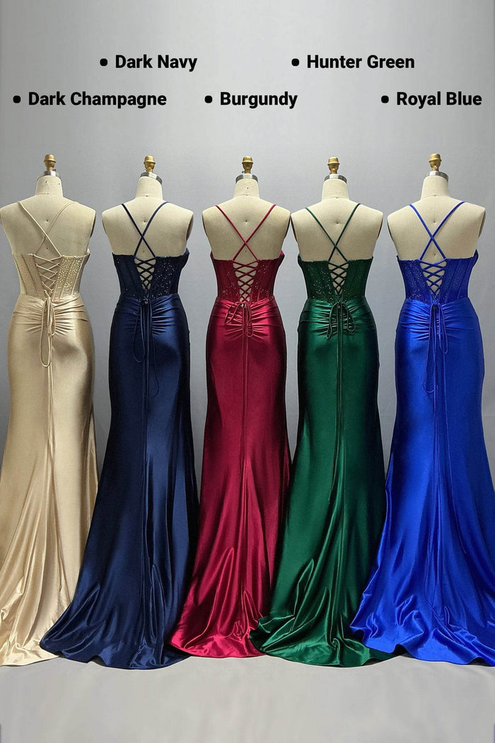 Sheath-Column Maxi Stretch Satin Prom Dress CS1039 - COCOMELODY