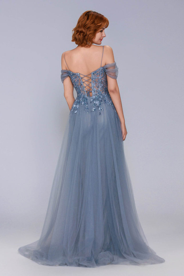 Sheath-Column Maxi Tulle Prom Dress CS1071 - COCOMELODY