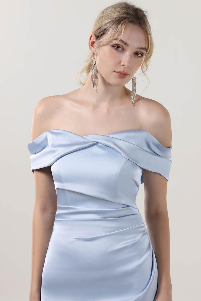 Sheath-Column Midi Luxe Satin Bridesmaid Dress CS0610BM - COCOMELODY
