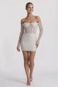 Sheath-Column Mini Lace Little White Dresses CG0322CW