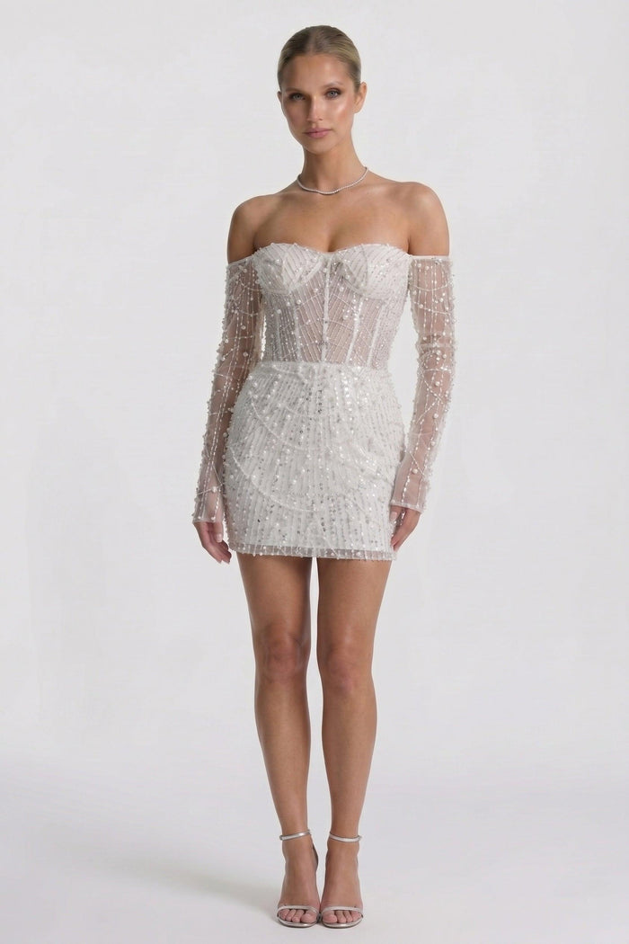 Sheath-Column Mini Lace Little White Dresses CG0322CW