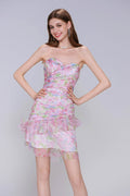 Sheath-Column Mini Printed Gauze Homecoming Dress CS0987 - COCOMELODY
