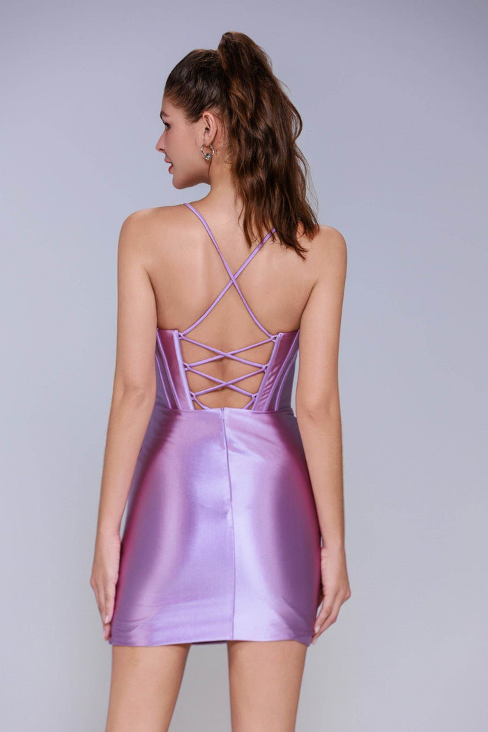 Sheath-Column Mini Stretch Satin Homecoming Dress CS1073IS - COCOMELODY