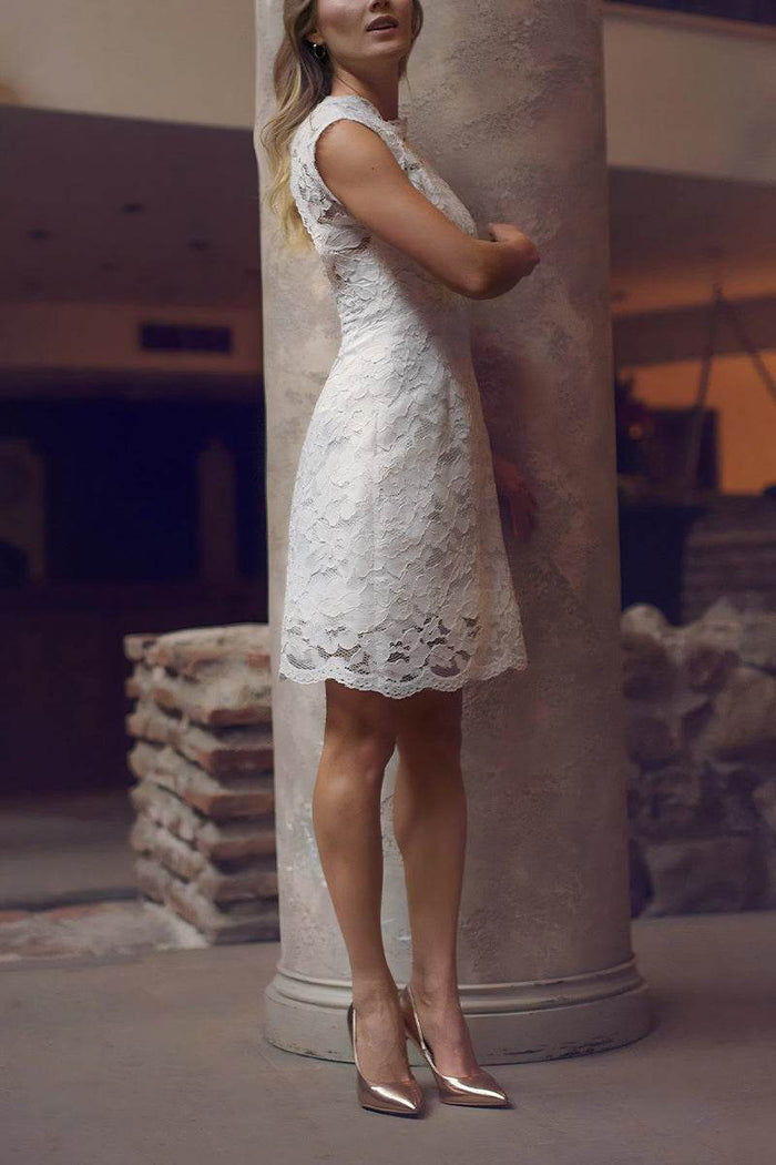 Sheath-Column Short-Mini Lace Little White Dress 100011 - COCOMELODY