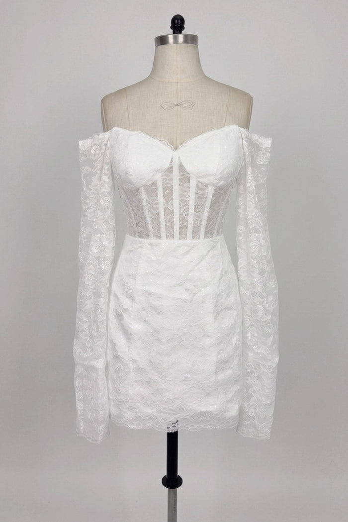 Sheath-Column Short-Mini Lace Little White Dress 100048