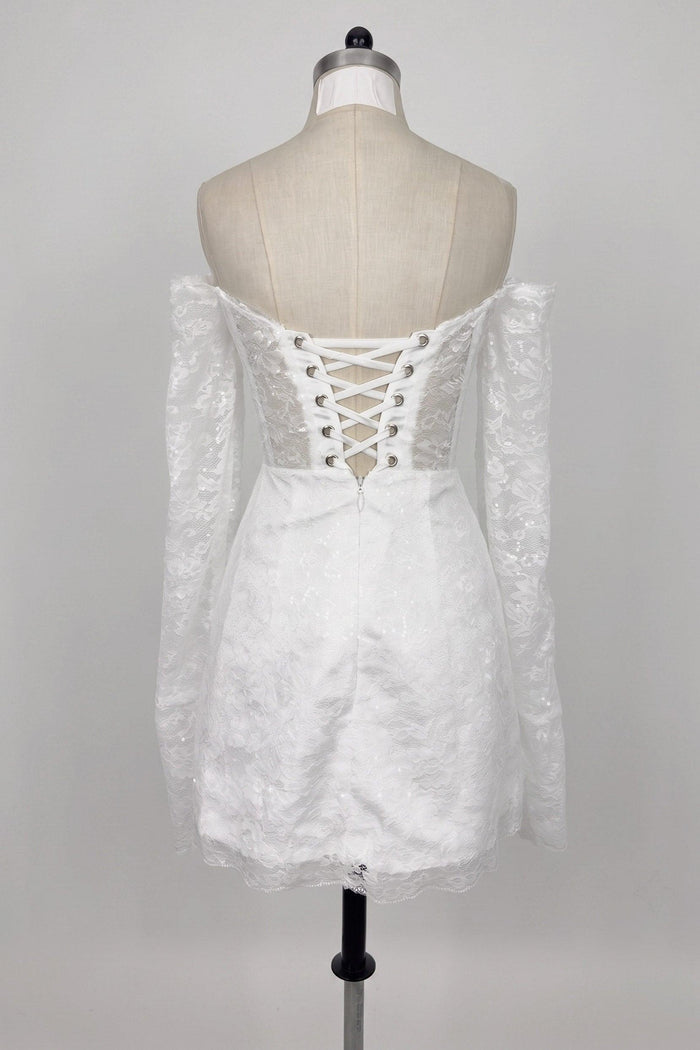 Sheath-Column Short-Mini Lace Little White Dress 100048