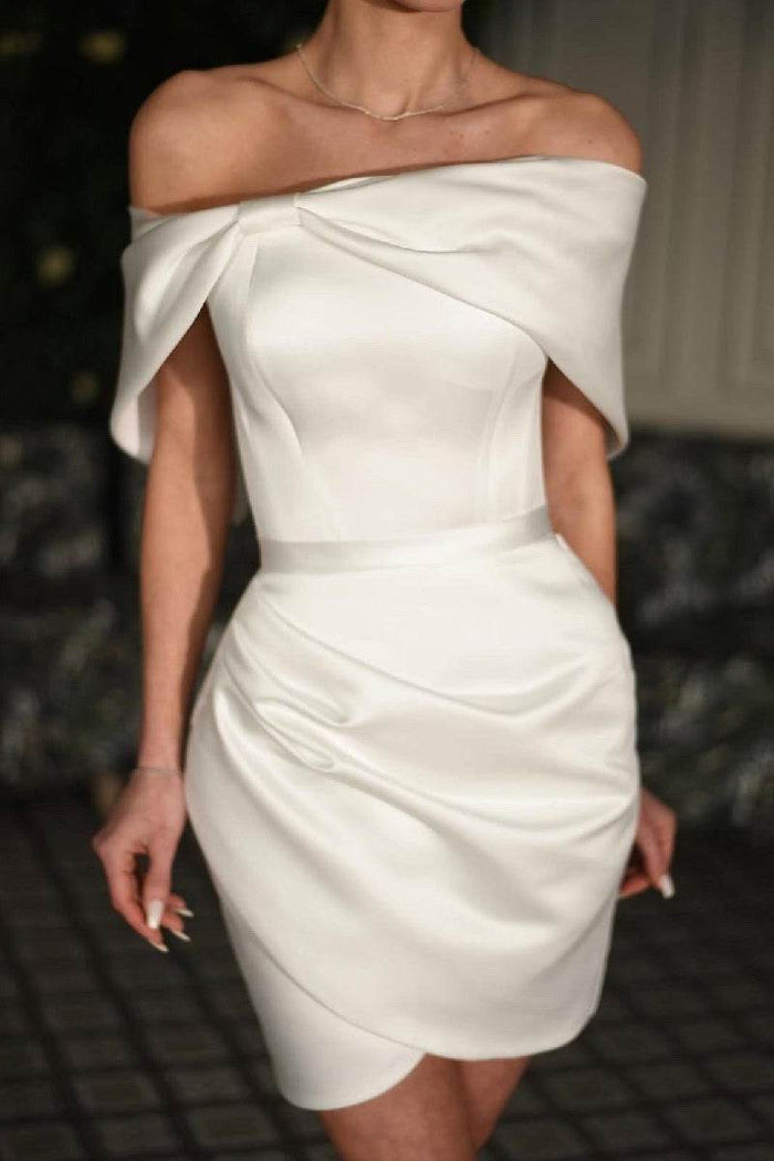 Sheath-Column Short-Mini Satin Little White Dress 100064 - COCOMELODY