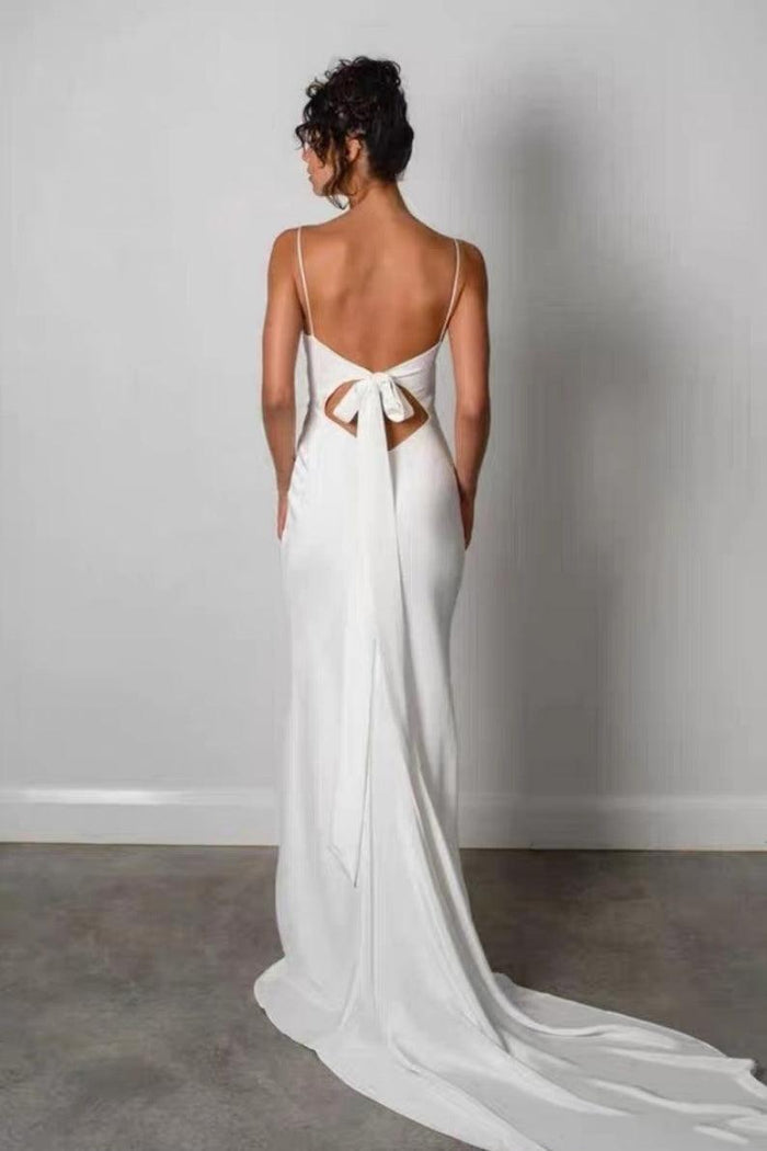 Sheath-Column Sweep-Brush Train Chiffon Little White Dress 100038
