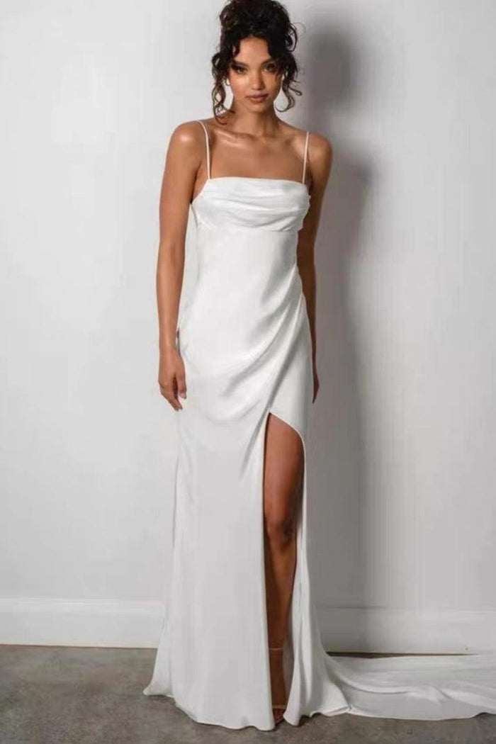 Sheath-Column Sweep-Brush Train Chiffon Little White Dress 100038