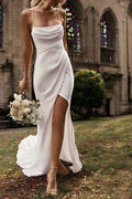 Sheath-Column Sweep-Brush Train Chiffon Little White Dress 100038 - COCOMELODY