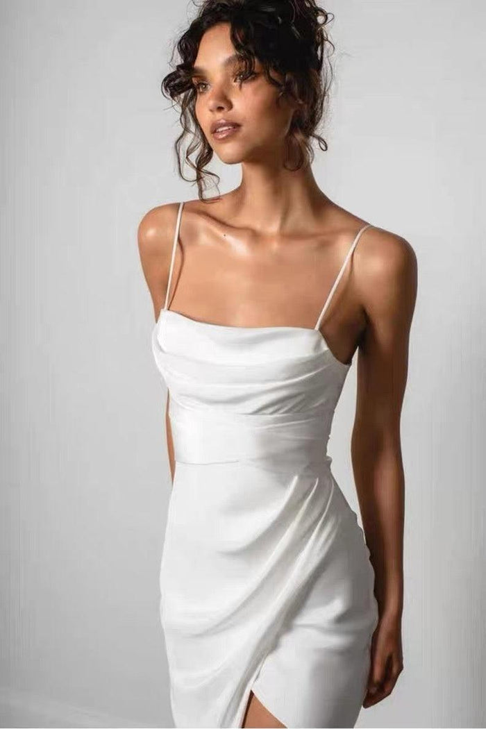 Sheath-Column Sweep-Brush Train Chiffon Little White Dress 100038