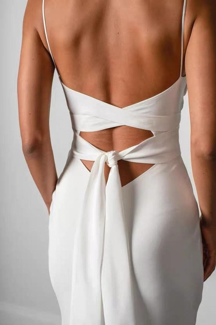 Sheath-Column Sweep-Brush Train Chiffon Little White Dress 100038
